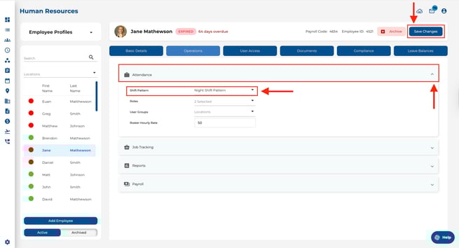 Attendance and shift pattern