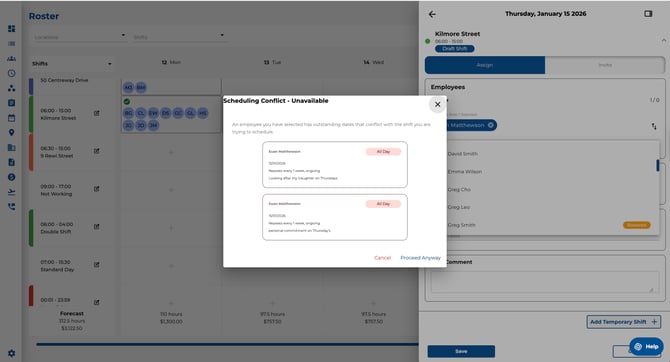 Availability Shift view