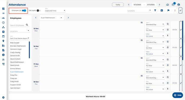 Employee list toggle