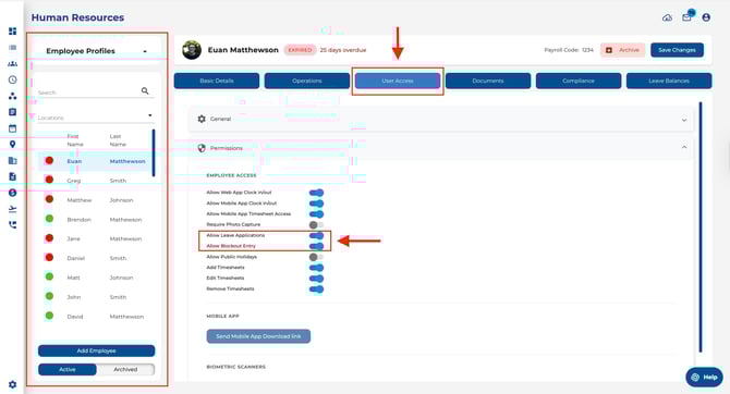 Employee profile + user access