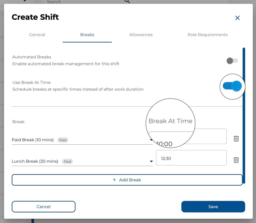 How to Configure Breaks on a Shift