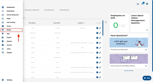 Navigate to the roster page