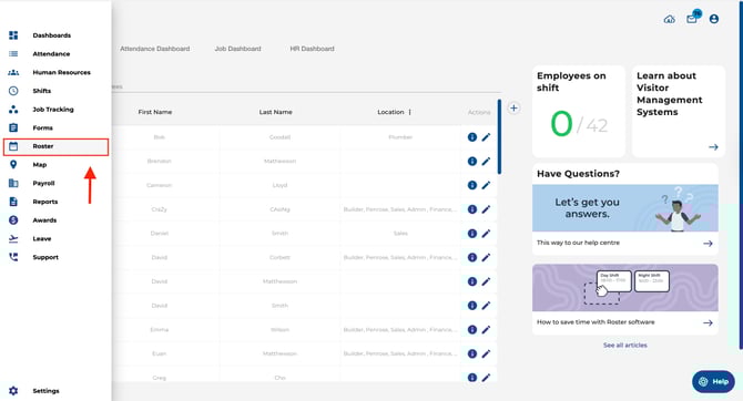 Navigate to the roster page