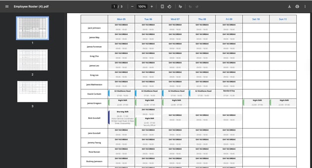 PDF roster exported view