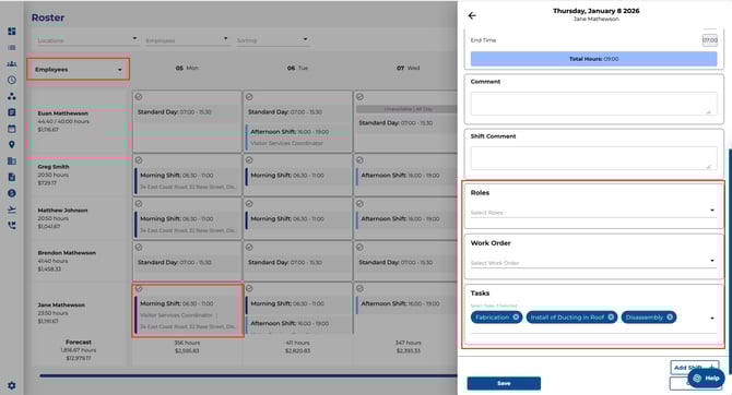 assign jobs. via employee view